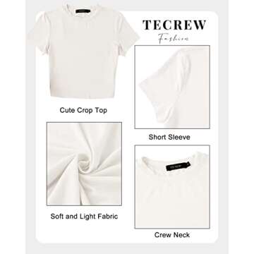 TECREW Womens Summer Short Sleeve Cute Crop Tops Casual Basic Crewneck Slim Fit T-Shirts, White, Large