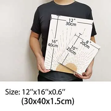 Erctoo Office Wall Decor Aesthetic Canvas Wall Art for Bedroom, Beige Boho Decor for Home Office, Living Room, Bathroom, Framed 12"X16" Geometric Nature Mid-Century Modern Wall Art