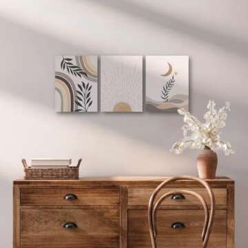 Erctoo Office Wall Decor Aesthetic Canvas Wall Art for Bedroom, Beige Boho Decor for Home Office, Living Room, Bathroom, Framed 12"X16" Geometric Nature Mid-Century Modern Wall Art