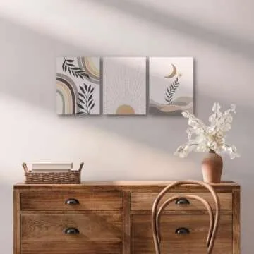 Erctoo Office Wall Decor Aesthetic Canvas Wall Art for Bedroom, Beige Boho Decor for Home Office, Living Room, Bathroom, Framed 12"X16" Geometric Nature Mid-Century Modern Wall Art