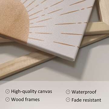 Erctoo Office Wall Decor Aesthetic Canvas Wall Art for Bedroom, Beige Boho Decor for Home Office, Living Room, Bathroom, Framed 12"X16" Geometric Nature Mid-Century Modern Wall Art