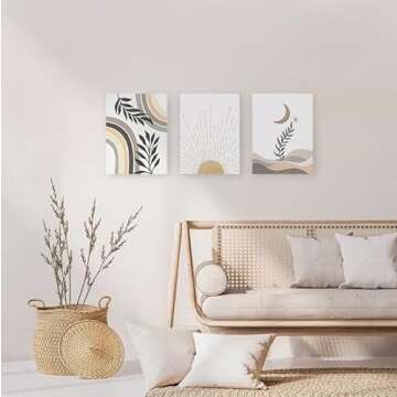 Erctoo Office Wall Decor Aesthetic Canvas Wall Art for Bedroom, Beige Boho Decor for Home Office, Living Room, Bathroom, Framed 12"X16" Geometric Nature Mid-Century Modern Wall Art