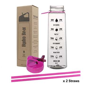 Hydro Bear 30oz Motivational Fitness Sports Water Bottle with Time Marker, Measurements, Drink More Water Daily, BPA Free Tritan with Flip Straw, for Outdoors Camping Hiking Cycling