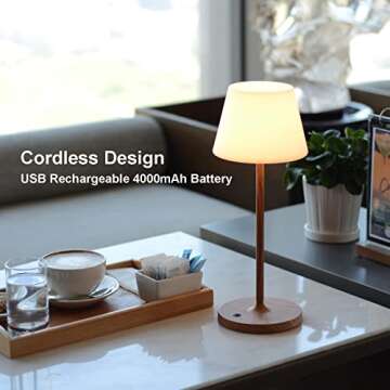 LOTITOL Outdoor Table Lamp/Cordless USB Rechargeable 4000mAh / 2700K LED/Touch Dimmable/Portable Battery Operated / IP44 Waterproof/PE Shade/Bedroom Dinning Camping Patio (15in, Wood Grain)