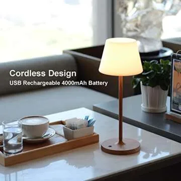 LOTITOL Outdoor Table Lamp/Cordless USB Rechargeable 4000mAh / 2700K LED/Touch Dimmable/Portable Battery Operated / IP44 Waterproof/PE Shade/Bedroom Dinning Camping Patio (15in, Wood Grain)