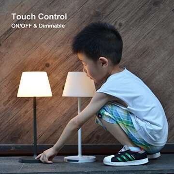 LOTITOL Outdoor Table Lamp/Cordless USB Rechargeable 4000mAh / 2700K LED/Touch Dimmable/Portable Battery Operated / IP44 Waterproof/PE Shade/Bedroom Dinning Camping Patio (15in, Wood Grain)