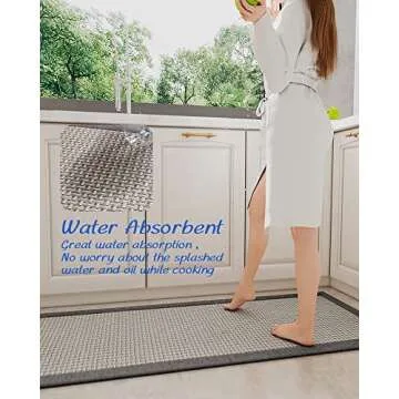 MontVoo Kitchen Rugs and Mats for Floor, Washable Non-Skid Runner Rug, Absorbent Twill Standing Mat for Sink, Gray