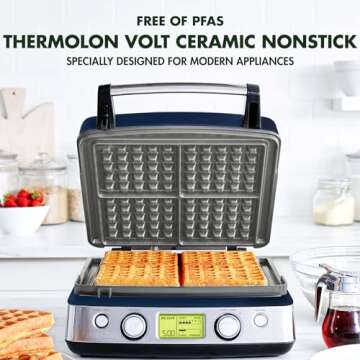 GreenPan Elite 4-Square Belgian & Classic Waffle Iron for Healthy Breakfasts