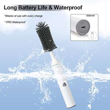 winforhour Electric Cleaning Brush with Electric Bottle Cleaner Set and Straw Brush,Suitable for Kitchen Brush and Baby Bottle Brush.Waterproof IPX65(White)