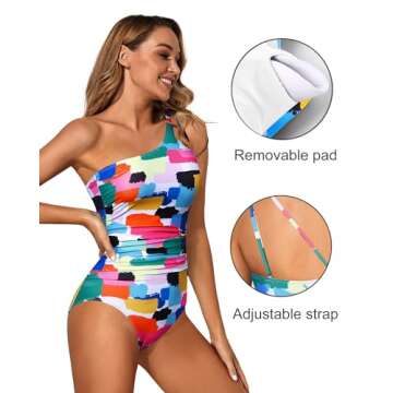 Holipick One Shoulder One Piece Swimsuit for Women Tummy Control Bathing Suits Modest Full Coverage ...