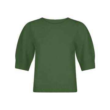 Springrain Bow Sweater Women Casual Puff Short Sleeve Crew Neck Tie Back Knit Pullover Tops(Green-XS)