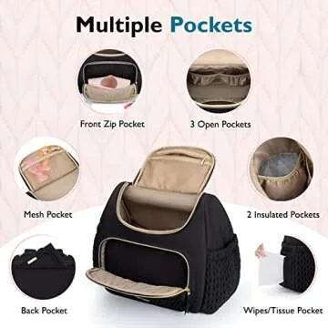 mommore Diaper Bag Small Diaper Backpack Stylish Baby Backpacks Travel Mini Maternity Bags with Insulated Pockets, Changing Pad, Stroller Straps