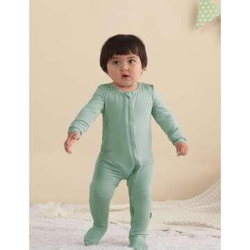 Jimonda Bamboo Baby Pajamas,Unisex Boys Girls One-Piece Footies,Long Sleeve Sleepers 2-Way Zip closure Romper