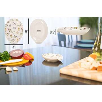Nat & Jules Dainty Floral White 6 x 4 inch Ceramic Oval Countertop Spoon Rest - Versatile & Ideal fo...