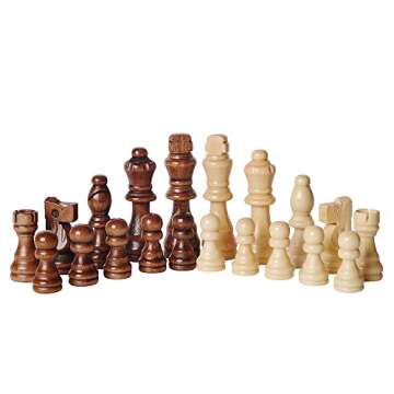 Fun+1 Toys! 32 Count Wooden Chess Pieces Only with Storage Bags - Staunton Style Wood Chess Pieces for Chess Tournament. Compatible with Any Chess Set, Contains King, Queen and Other Chessmens