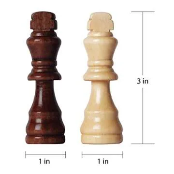 Fun+1 Toys! 32 Count Wooden Chess Pieces Only with Storage Bags - Staunton Style Wood Chess Pieces for Chess Tournament. Compatible with Any Chess Set, Contains King, Queen and Other Chessmens