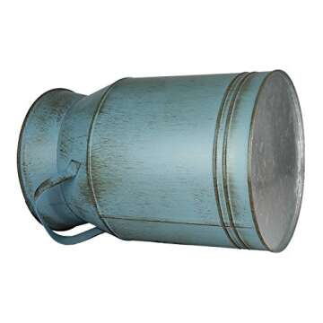 PHILPETY Shabby Chic Classy Designed Black Milk Can Galvanized Finish Metal Vase Country Rustic Primitive Decorative Flower Holder, 7.7" H