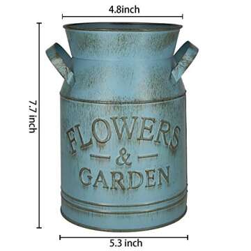 PHILPETY Shabby Chic Classy Designed Black Milk Can Galvanized Finish Metal Vase Country Rustic Primitive Decorative Flower Holder, 7.7" H