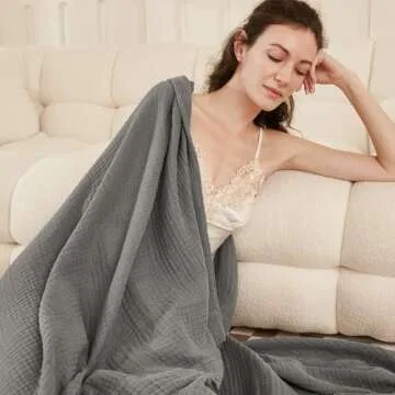 EMME Muslin Grey Throw Blanket 100% Cotton Bed Blankets for Adults and Baby 60"x80" Lightweight Soft Breathable All Season Solid Pre-Washed Gauze, Grey