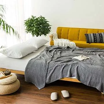 EMME Muslin Grey Throw Blanket 100% Cotton Bed Blankets for Adults and Baby 60"x80" Lightweight Soft Breathable All Season Solid Pre-Washed Gauze, Grey