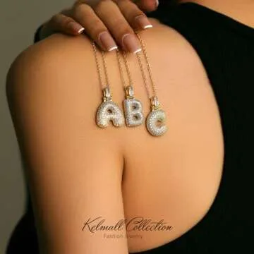 KELMALL Gold Initial Pendant Necklace for Women, Chunky Bubble Balloon Diamond Letter Necklace Personalised Gift
