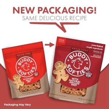 Buddy Biscuits Softies 5 oz Pouch, Grain-Free Soft & Chewy, Natural Grilled Beef Flavor Dog Treats, ...