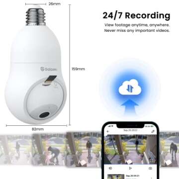 GALAYOU 2K Light Bulb Security Cameras Wireless Outdoor, Lightbulb Camera,WiFi Cameras for Home Security, Smart Porch Camera Garage, Motion Tracking 360° Pan-Tilt View Alexa Google Home E27 Socket G6