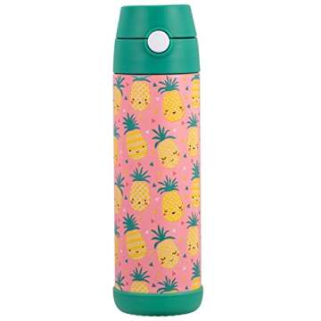 Snug Kids Water Bottle - insulated stainless steel thermos with straw (Girls/Boys) - Pineapple, 17oz