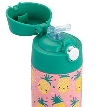 Snug Kids Water Bottle - insulated stainless steel thermos with straw (Girls/Boys) - Pineapple, 17oz
