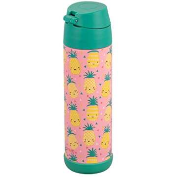 Snug Kids Water Bottle - insulated stainless steel thermos with straw (Girls/Boys) - Pineapple, 17oz