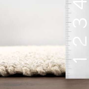 nuLOOM 2x3 Daniela Jute Tassel Hand Woven Area Rug, Off White, Solid Chunky Farmhouse Design, Natura...