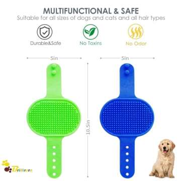 BRILLIRARE 2 Pack Dog Grooming Brush, Premium Soft Silicone Pet Bath Brushes with Adjustable Handle,...