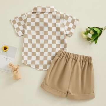 Toddler Boys Checkered Summer Outfit Shirt and Shorts Set