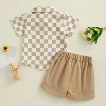 Toddler Boys Checkered Summer Outfit Shirt and Shorts Set