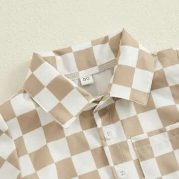Toddler Boys Checkered Summer Outfit Shirt and Shorts Set