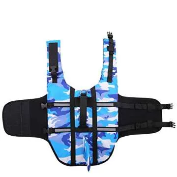 Letsqk Dog Life Jacket Ripstop Fin Shark Flotation Lifesaver Vests with Rescue Handle and High Buoyancy for Small Medium Large Dogs, Pet Safety Swimsuit Preserver for Swimming Pool Beach, Blue, L