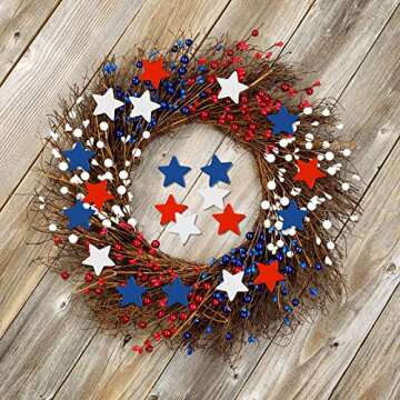 Bucherry 45 Pcs Wooden Stars Decorations 4th of July Patriotic Star Ornaments for Crafts Red White B...