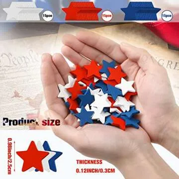 Bucherry 45 Pcs Wooden Stars Decorations 4th of July Patriotic Star Ornaments for Crafts Red White Blue Star Shape Cutouts Vase Bowl Filler Tiered Tray Decor for Independence Memorial Day