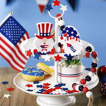 Bucherry 45 Pcs Wooden Stars Decorations 4th of July Patriotic Star Ornaments for Crafts Red White Blue Star Shape Cutouts Vase Bowl Filler Tiered Tray Decor for Independence Memorial Day