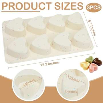 3 PCS Heart Shaped Silicone Molds 8 Cavities Heart Silicone Mold Baking Heart Mini Muffin Pan Heart ...