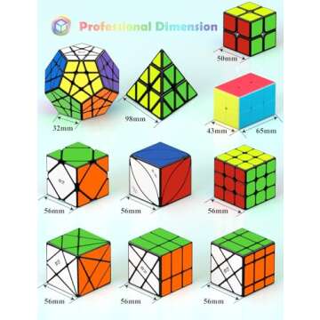 ROXENDA Speed Cube Set, Speed Cube 2X2 3X3 2X3 Skewb Axis Windmill Fisher Dodecahedron Pyramid Ivy Speed Cube Magic for Children Puzzle Cubes Puzzles Collection, 10 Pack