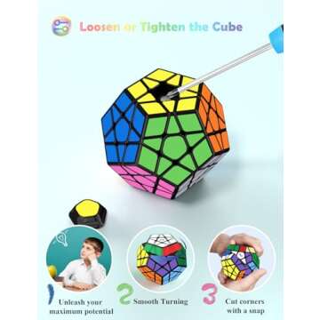ROXENDA Speed Cube Set, Speed Cube 2X2 3X3 2X3 Skewb Axis Windmill Fisher Dodecahedron Pyramid Ivy Speed Cube Magic for Children Puzzle Cubes Puzzles Collection, 10 Pack