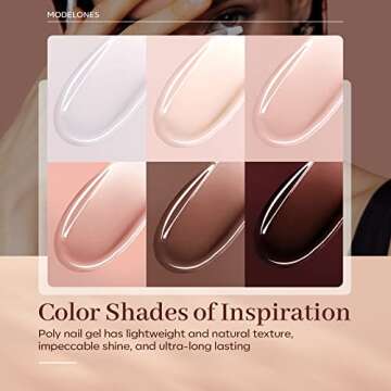 modelones Poly Nail Gel, 6 Colors Nude Skin Tones Pink Neutral Brown Collection Poly Extension Gel Set Builder French Manicure DIY Design Nail Art Home Salon Beauty Gift