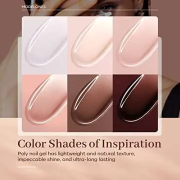 modelones Poly Nail Gel, 6 Colors Nude Skin Tones Pink Neutral Brown Collection Poly Extension Gel Set Builder French Manicure DIY Design Nail Art Home Salon Beauty Gift