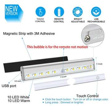 nbock Wireless Under Cabinet Lighting Remote Control LED Closet Light Under Counter Lighting Rechargeable Battery Operated Lights Stick on Lights for Hallway Stairs Pantry Kitchen Warm White 3 Packs