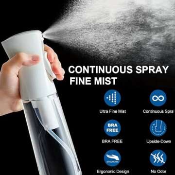 YUNFOOK Continuous Spray Bottle for Hair - 10.1 Oz/300ml Empty Ultra Fine Water Mist Sprayer for Hai...