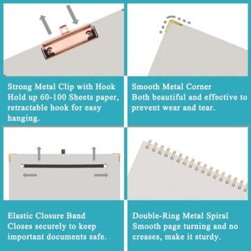 HAUTOCO Clipboard Folio with Refillable Lined Notepad for Letter Size (11" x 8.5"), 5 Dividers with 10 Pockets, Elastic Pen Holder and File Folder Labels, Spiral Nurse Clipboard Artboard(Gray)