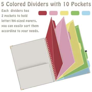 HAUTOCO Clipboard Folio with Refillable Lined Notepad for Letter Size (11" x 8.5"), 5 Dividers with 10 Pockets, Elastic Pen Holder and File Folder Labels, Spiral Nurse Clipboard Artboard(Gray)