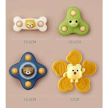 4PCS Suction Cup Spinner Toys Baby Fidget Spinner for Stress Relief, Office Desk, Anxiety Novelty Sensory Toy for 1-2 Year Old Boys, Girls Spinning Toddler Toy, First Birthday Gift