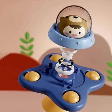 4PCS Suction Cup Spinner Toys Baby Fidget Spinner for Stress Relief, Office Desk, Anxiety Novelty Sensory Toy for 1-2 Year Old Boys, Girls Spinning Toddler Toy, First Birthday Gift